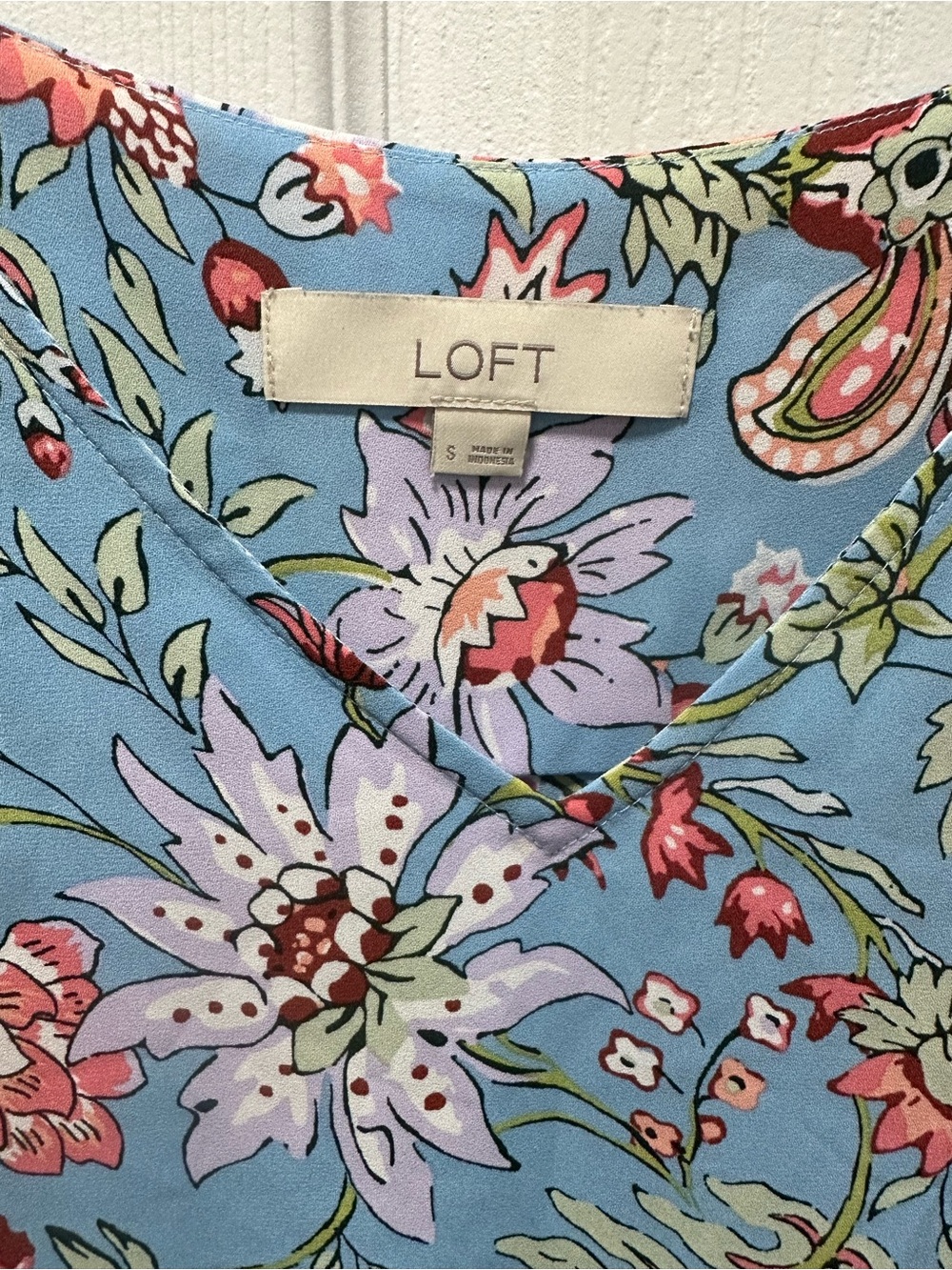 LOFT Sky Blue Floral Flutter-Sleeve Top - Picture 4 of 4